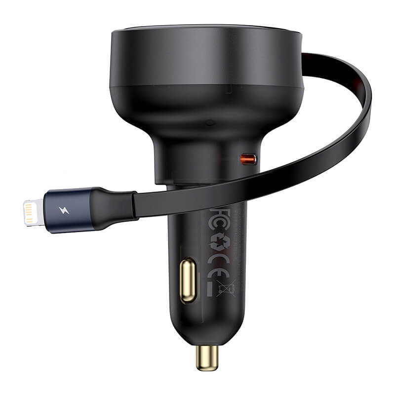 BASEUS ENJOYMENT PRO CAR CHARGER C+RETRACTABLE IP CABLE 55W CLUSTER - شاحن سيارة تايب سي مع كيبل لايتننغ مدمج 55 واط من باسيوس