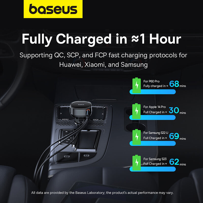 BASEUS ENJOYMENT PRO CAR CHARGER C+RETRACTABLE IP CABLE 55W CLUSTER - شاحن سيارة تايب سي مع كيبل لايتننغ مدمج 55 واط من باسيوس