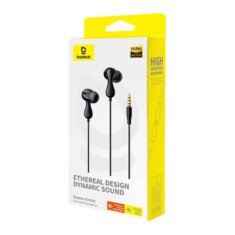 BASEUS ENCOK HZ20 WIRED EARPHONES CLUSTER BLACK - سماعات اوكس 3.5 مم من باسيوس اسود