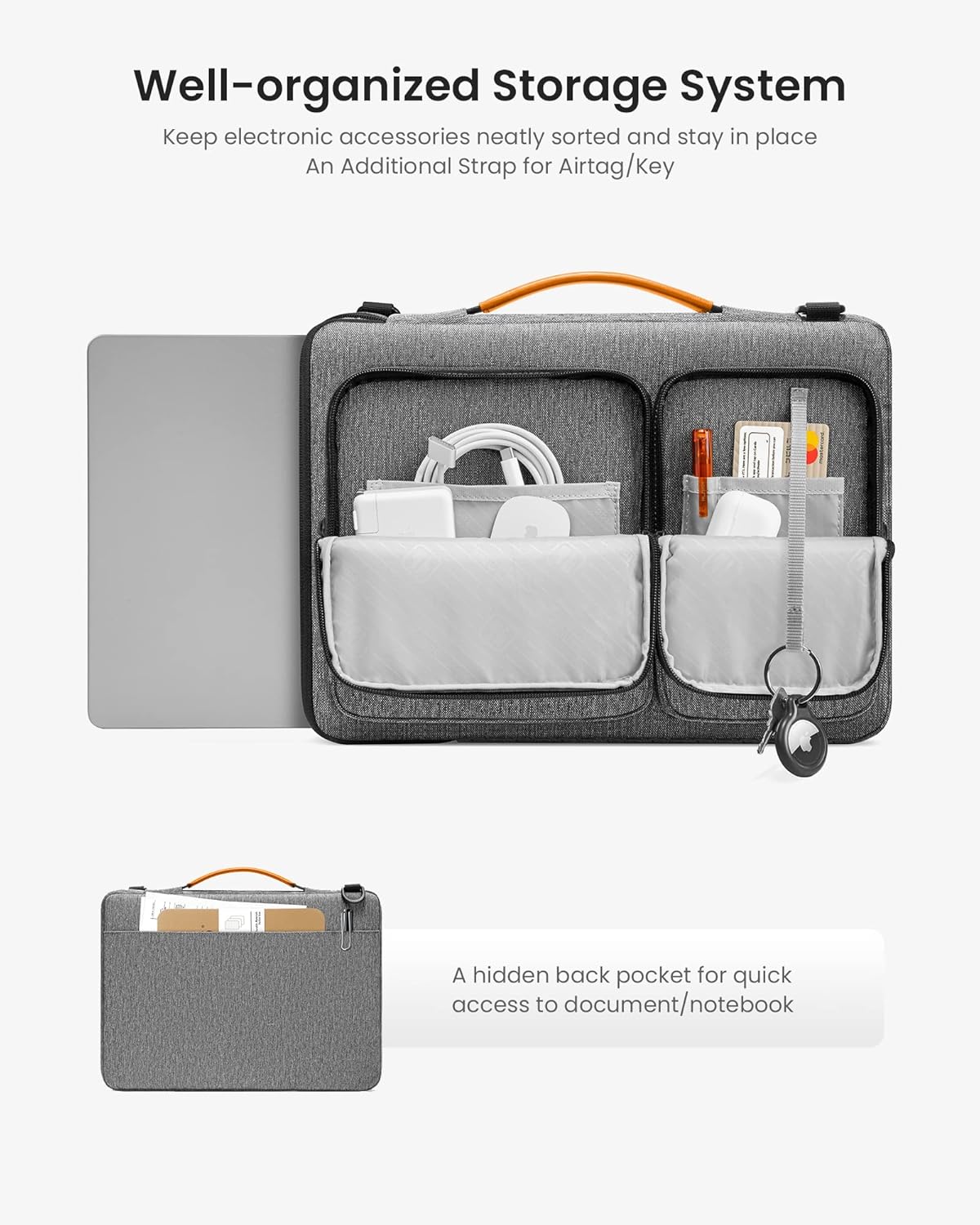 Tomtoc Defender-A42 Laptop Briefcase 13.5 Inch Gray - حقيبة لابتوب مقاس 13.5 بوصة من تومتوك رمادي