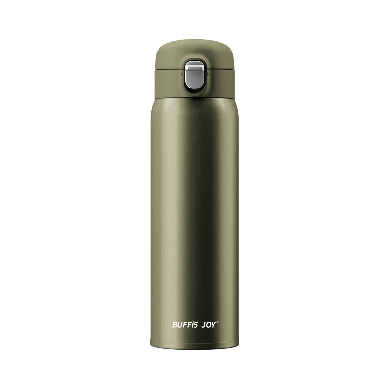 BUFFI5 JOY ONE-TOUCH PORTABLE THERMOS CUP 480ML OLIVE GREEN - كوب السفر الحراري 480 مل اخضر