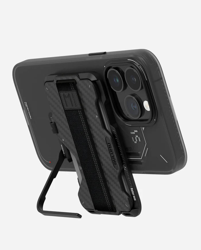 AULUMU G03 MULTI-TOOL MAGNETIC METAL WALLET GENUINE LEATHER COVER CARBON BLACK - محفظة بطاقات مغناطيسية متعددة الادوات بغطاء جلد طبيعي مع ستاند من اولومو اسود