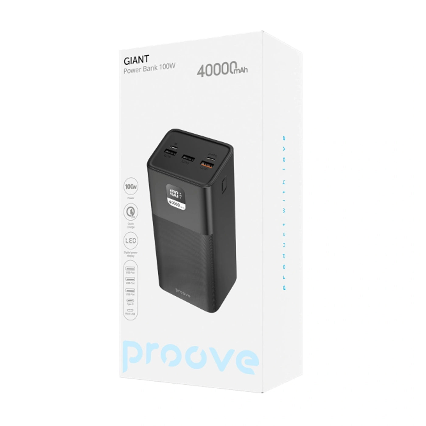 Proove Power Bank Giant 100W 40000mAh black - باوربنك 40000 ملي امبير 100 واط مع شاشة رقمية من بروف اسود