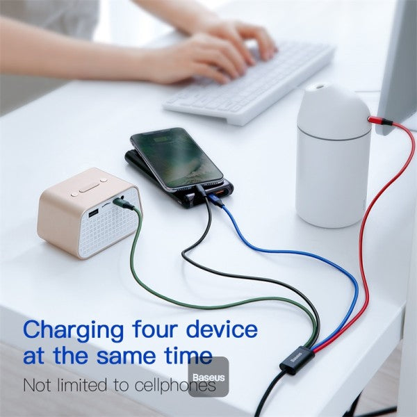 BASEUS EXTREME SPEED SERIES ONE TO FOUR DATA CABLE LIGHTNING+DUAL TYPE-C+MICRO 3.5A 1.2M BLACK - كيبل يو اس بي 4 في 1 من باسيوس اسود