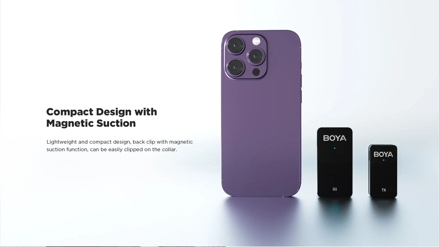 Boya BY-Wmic5-M2 Ultracompact 2.4GHz Dual-Channel Wireless Microphone System - نك مايك لاسلكي للكاميرات ثنائي القناة من بويا