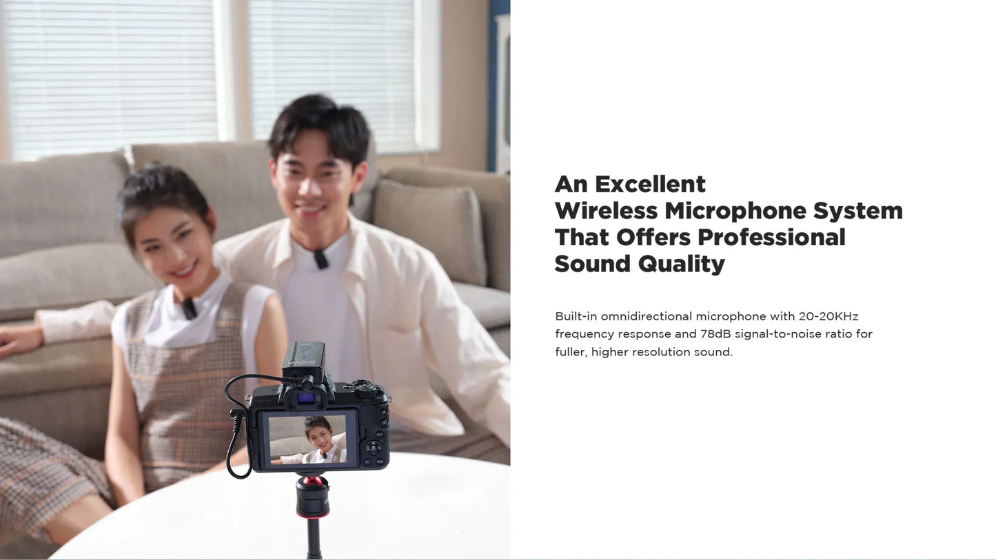 Boya BY-Wmic5-M2 Ultracompact 2.4GHz Dual-Channel Wireless Microphone System - نك مايك لاسلكي للكاميرات ثنائي القناة من بويا