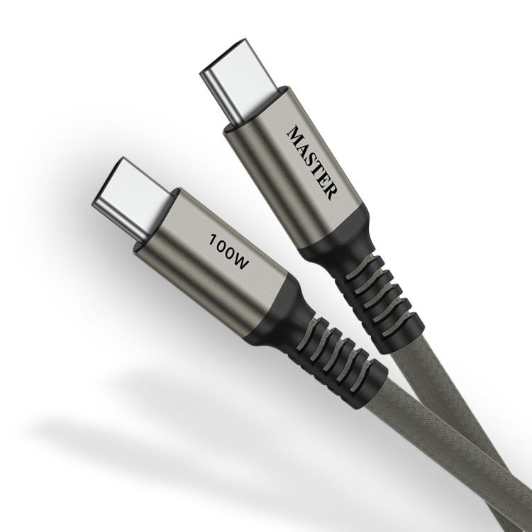 Master Braided 100 W Cable USB-C to USB-C 1.20M Titanium - كيبل تايب سي تايب سي 100 واط من ماستر تيتيانيوم