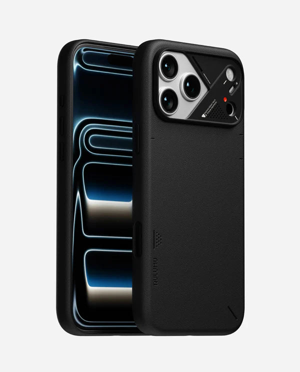 A17 VEGAN LEATHER CASE FOR IPHONE 17 PRO MAX BLACK - كفر ايفون 17 برو ماكس ماك سيف مصنوع من الجلد النباتي الصديق للبيئة من اولومو اسود