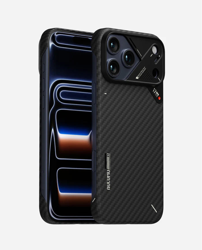 A17 ARAMID FIBER CASE FOR IPHONE 17 PRO MAX BLACK - كفر ايفون 17 برو ماكس من اولومو اسود