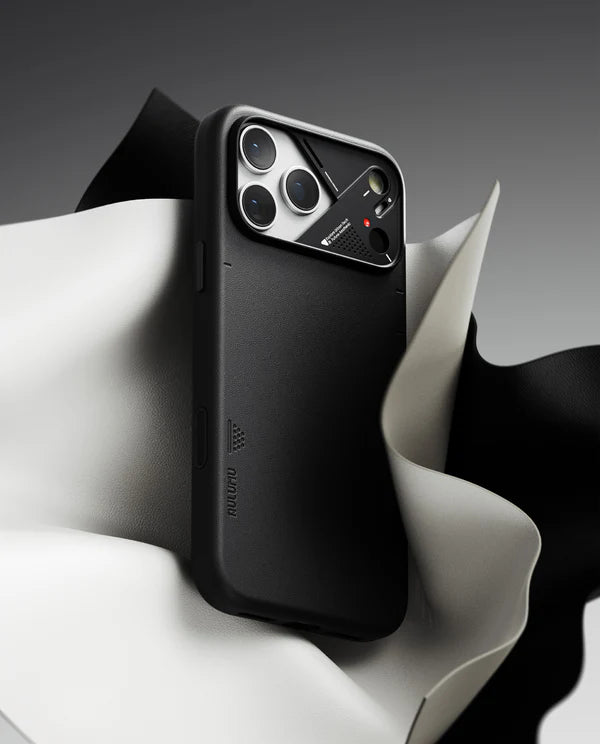 A17 VEGAN LEATHER CASE FOR IPHONE 17 PRO MAX BLACK - كفر ايفون 17 برو ماكس ماك سيف مصنوع من الجلد النباتي الصديق للبيئة من اولومو اسود