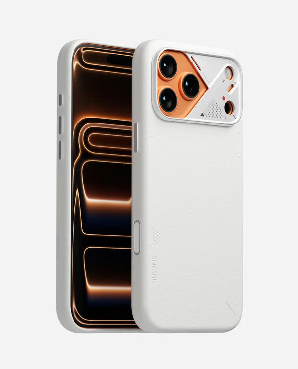 A17 VEGAN LEATHER CASE FOR IPHONE 17 PRO MAX WHITE - كفر ايفون 17 برو ماكس ماك سيف مصنوع من الجلد النباتي الصديق للبيئة من اولومو ابيض