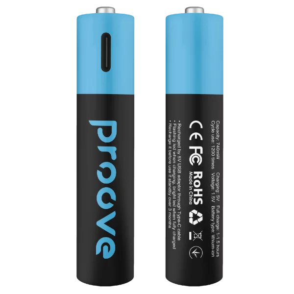 Proove Rechargeable batteries Compact Energy AAA black - بطاريات ريمونت قابلة لاعادة الشحن بمنفذ تايب سي من بروف اسود