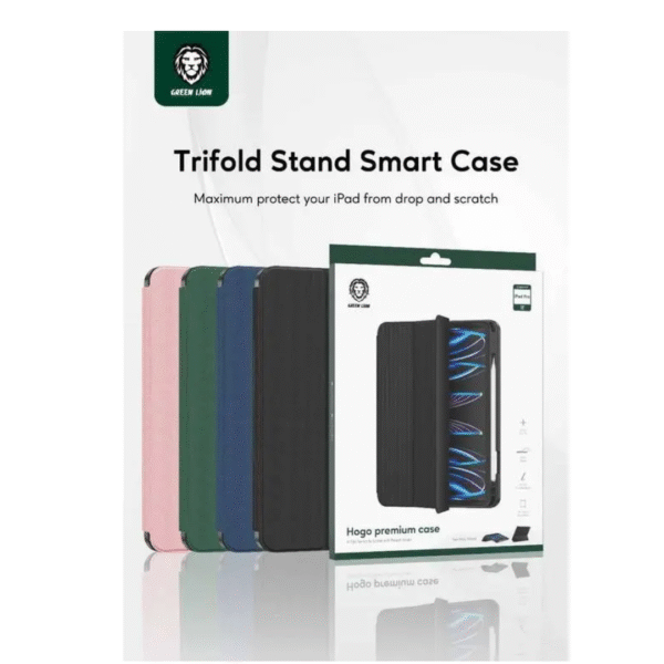 Green Lion Hogo Premium Case with Pencil Holder for iPad Pro Air 4/5 11"/10.9" Black - كفر للايباد برو اير 4/5 و 11 و 10.9 مع مكان مخصص للقلم من كرين اسود