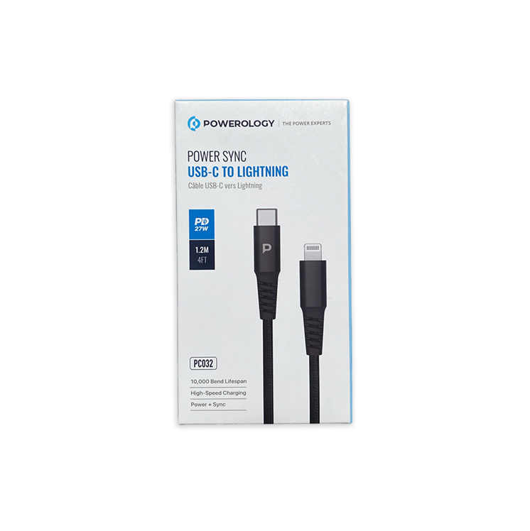 Powerology Nylon Braided Aluminum Shell Type-C to Lightning 27W 1.2M Cable Black - كيبل تايب سي ايفون27 واط 1.2 متر من باورولوجي اسود