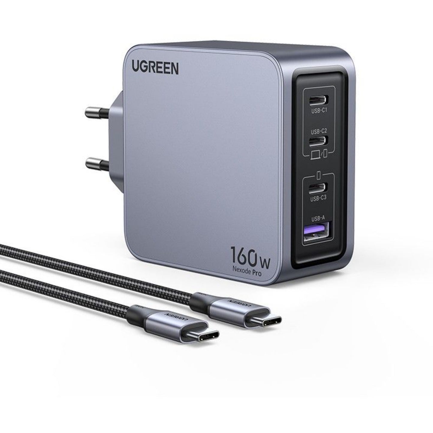 UGREEN Charger Fast Nexode Pro 160W 4-Port GaN Set UK- شاحن 160 واط متعدد المنافذ مع كيبل تايب سي تايب سي من يوكرين
