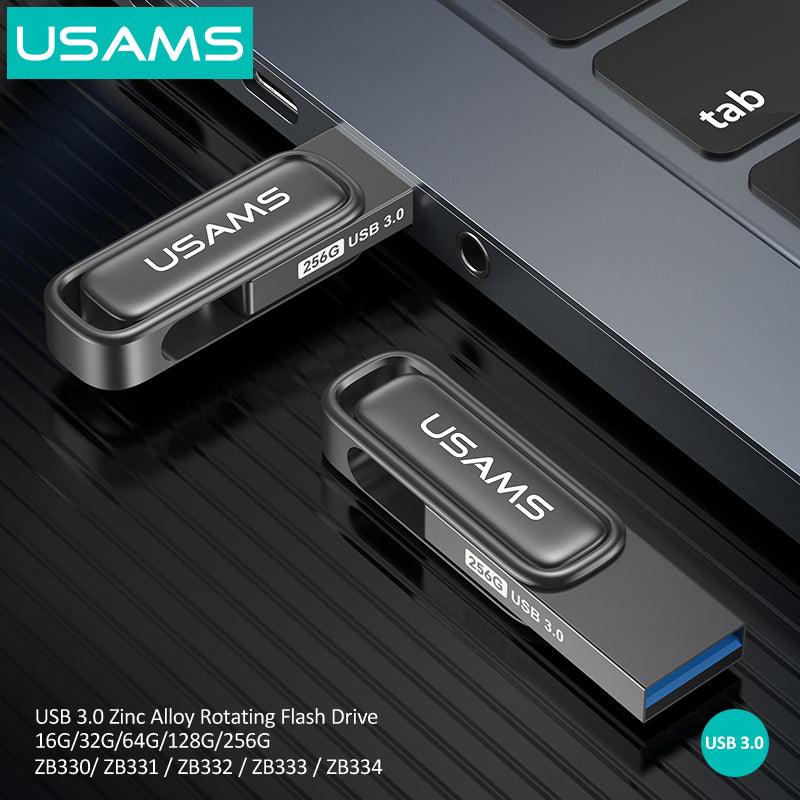 USAMS ZB339 USB3.0 Zinc Alloy Flash Drive 256G Tarnish - فلاش ميموري 256 يو اس بي من يوسامس اسود