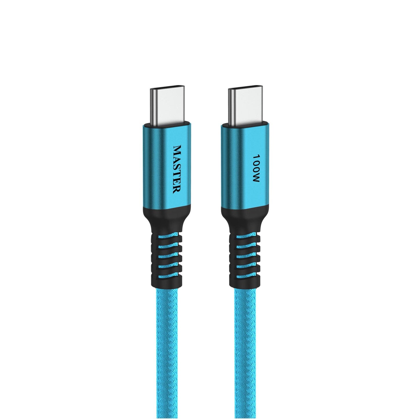 Master Braided 100 W Cable USB-C to USB-C 1.20M Light Teal - كيبل تايب سي تايب سي 100 واط بطول 1.2 متر من ماستر ابيض