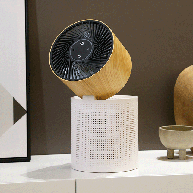 Haishuo Desktop Air Purifier KAKA Wood Grain - منقي هواء مكتبي بمروحة ديناميكية HEPA