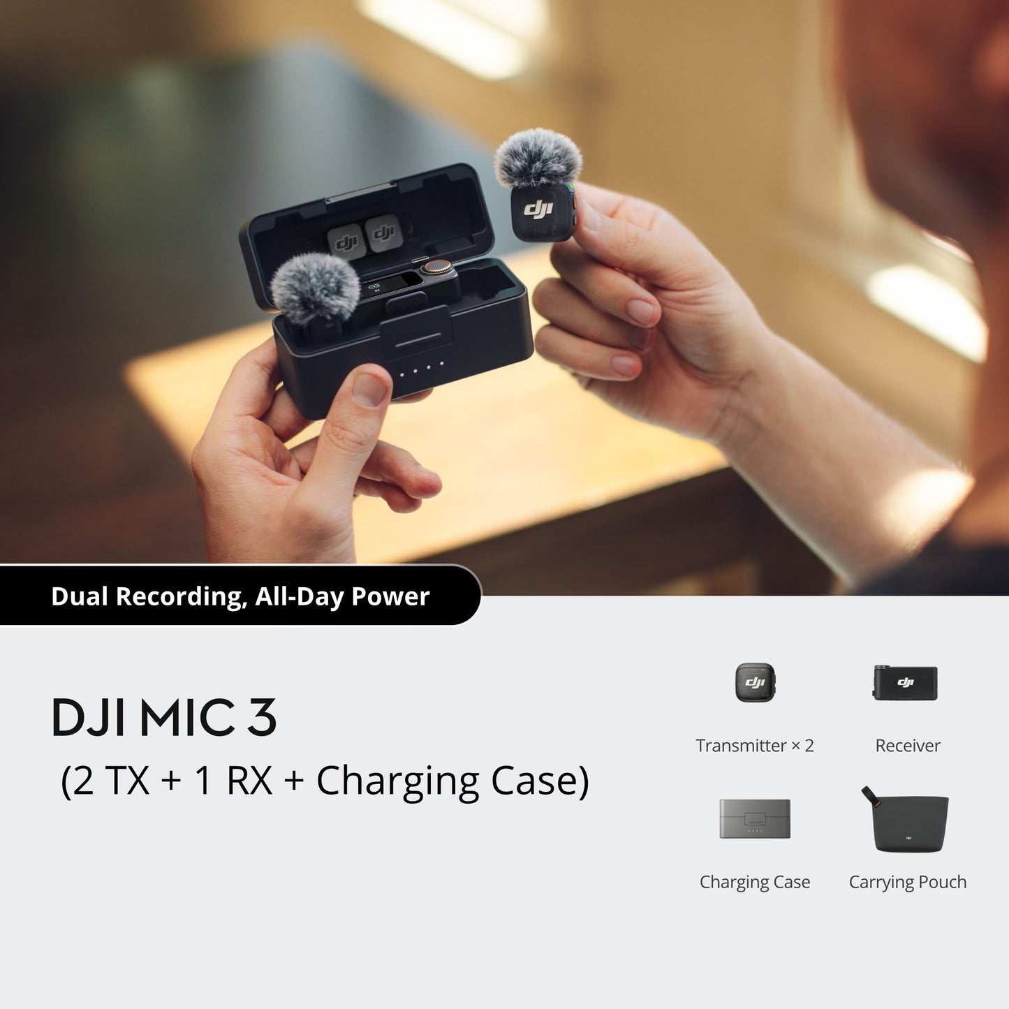 DJI Mic 3 Wireless Microphone Kit 2 TX + 1 RX + Charging Case - نك مايك لاسلكي من دي جي اي