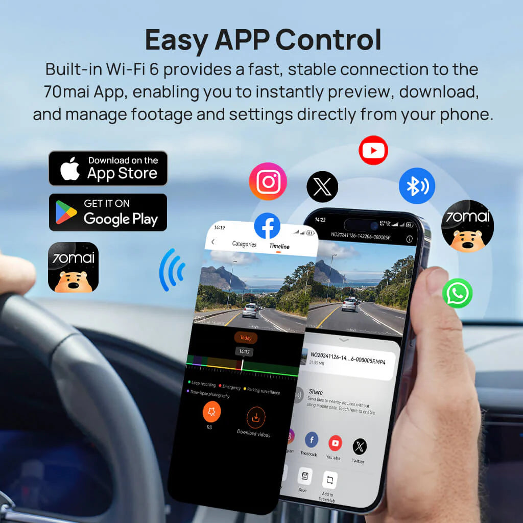 MI 70MAI DASH CAM A800SE SET - كاميرا سيارة امامية + خلفية بدقة 4K مع تقنية HDR وذكاء ADAS من شاومي