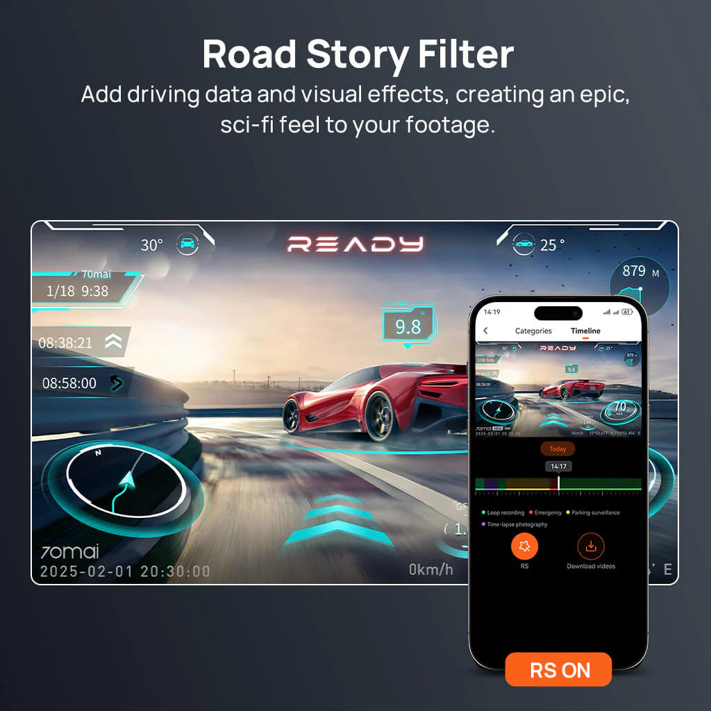 MI 70MAI DASH CAM A800SE SET - كاميرا سيارة امامية + خلفية بدقة 4K مع تقنية HDR وذكاء ADAS من شاومي