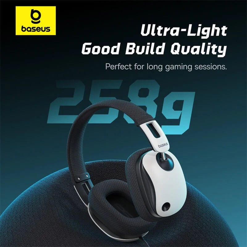 BASEUS GOPLAY 1 MAX GAMING WIRED HEADPHONES MOON WHITE - سماعات هيدسيت سلكية للالعاب من باسيوس ابيض