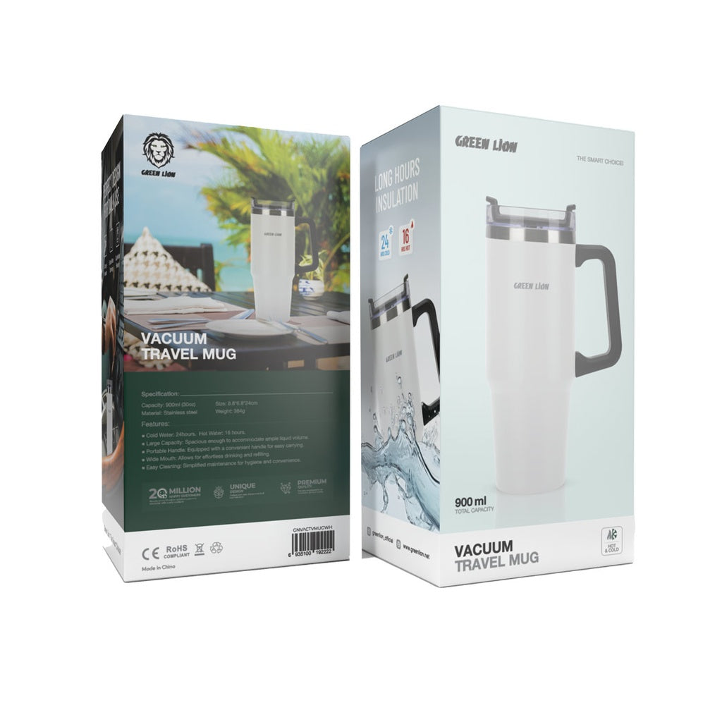 Green Lion Vacuum Travel Mug White - كوب السفر بسعة 900 مل من كرين ابيض