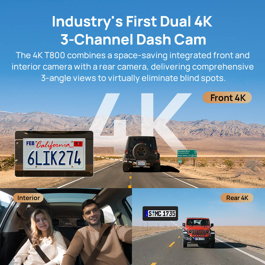 70Mai Dash Cam 4K T800 HDR Set - كاميرا سيارة امامية + خلفية من شاومي