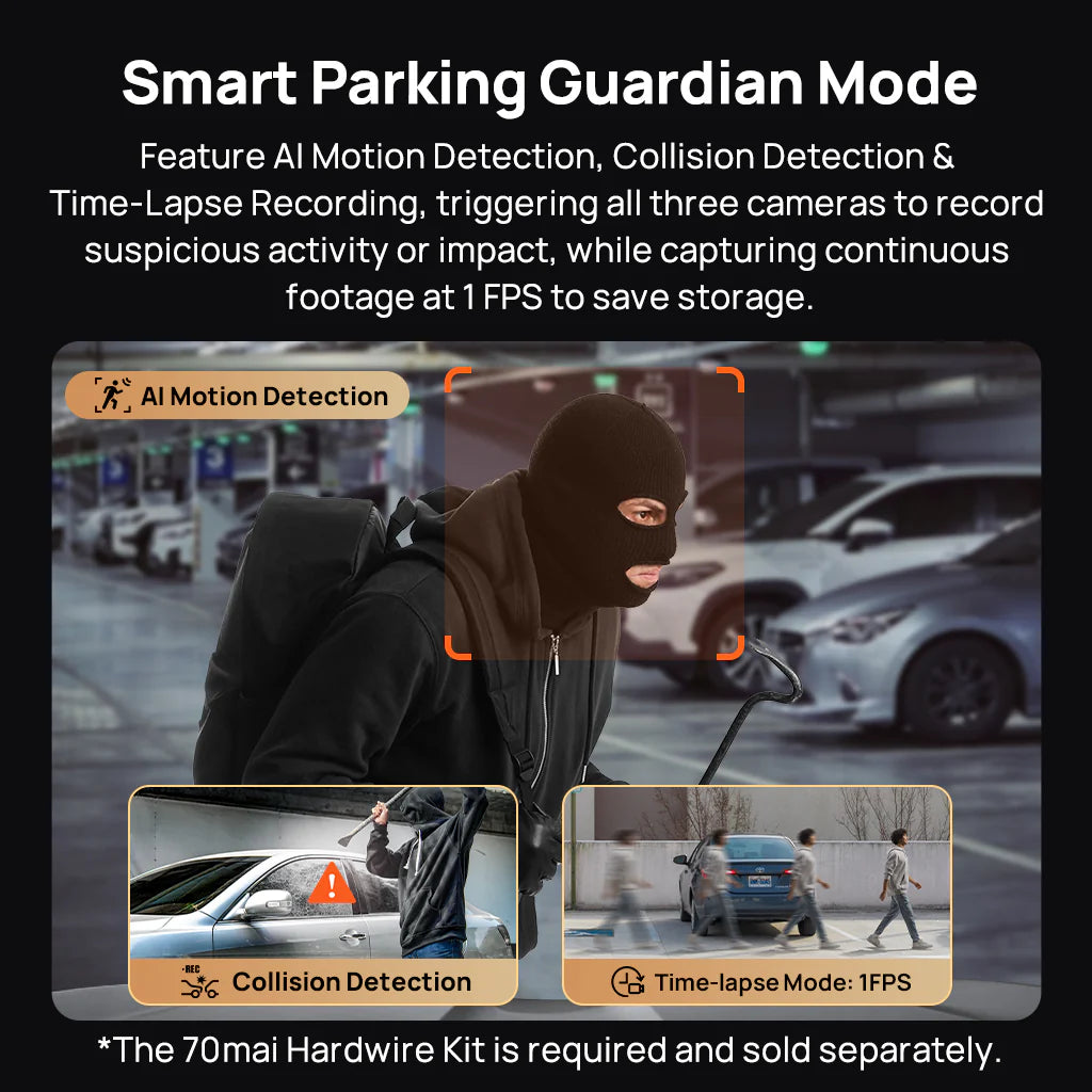 70Mai Dash Cam 4K T800 HDR Set - كاميرا سيارة امامية + خلفية من شاومي