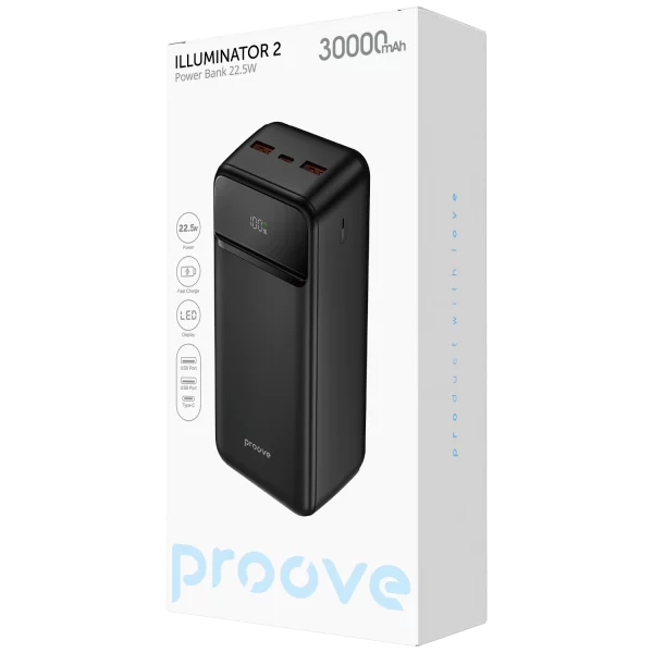 Proove Power Bank illuminator 2 22.5W 30K mAh - باوربنك 30000 ملي امبير 22.5 واط مع شاشة رقمية من بروف