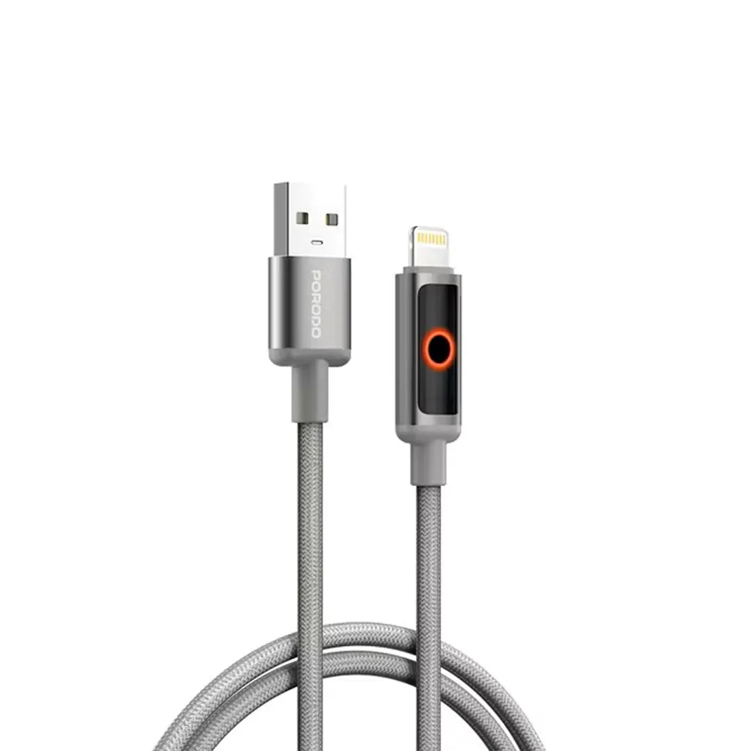 Porodo ChargeLite USB-A To Lightning High-Speed Charging Cable Grey - كيبل يو اس بي ايفون من بورودو رمادي