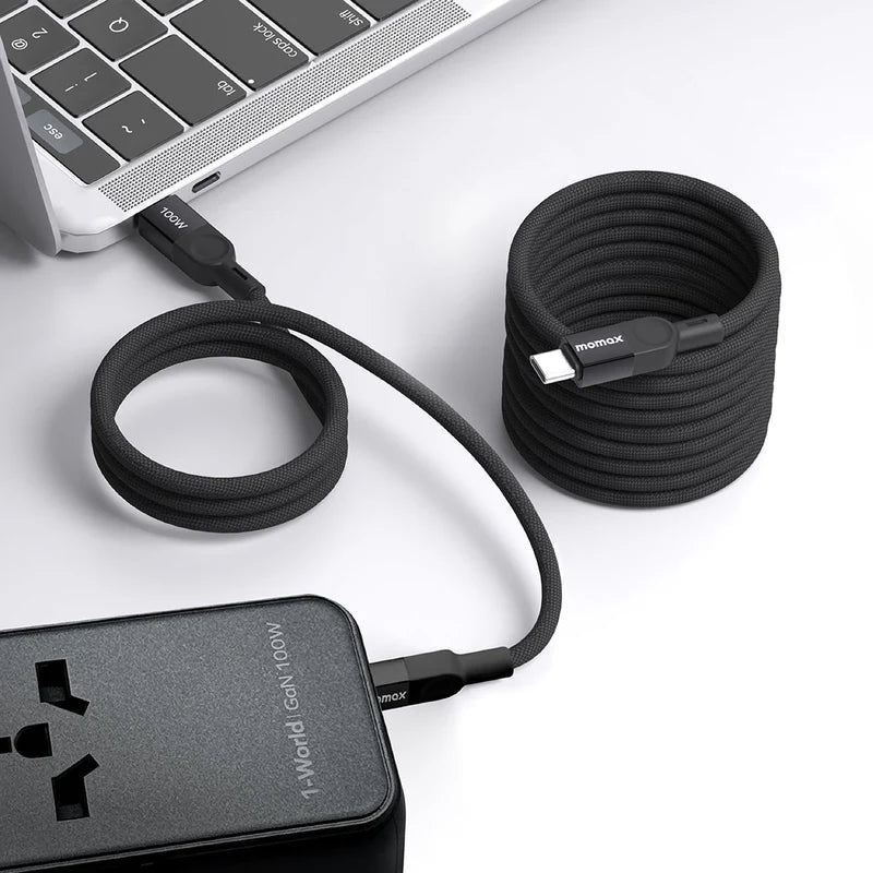 Momax Mag Link USB-C to USB-C 100W USB2.0 Magnetic cable 1m Black - كيبل تايب سي تايب سي مغناطيسي 100 واط 1 متر من موماكس اسود