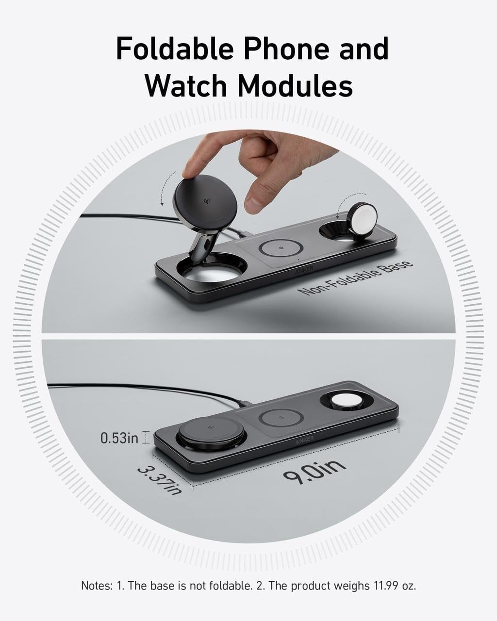 Anker MagGo Wireless Charging Station 3-in-1 Qi2 15W Black - شاحن ماك سيف 15 واط 3 في 1 من انكر