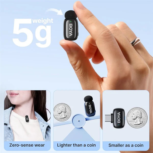BOYA MINI SIZE & AI NOISE CANCELLING - نك مايك صغير لاسلكي مع خاصية الغاء الضوضاء بالذكاء الاصطناعي من بويا