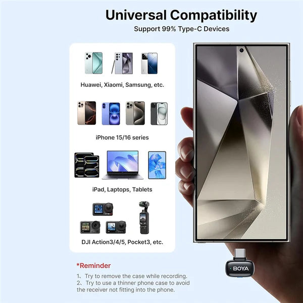 BOYA MINI SIZE & AI NOISE CANCELLING - نك مايك صغير لاسلكي مع خاصية الغاء الضوضاء بالذكاء الاصطناعي من بويا