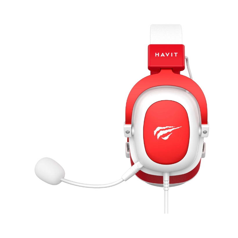 Havit H2002d Gaming Headphone Wired 3.5 mm Jack White + Red - سماعات هيدسيت سلكية للالعاب من هافيت ابيض وردي