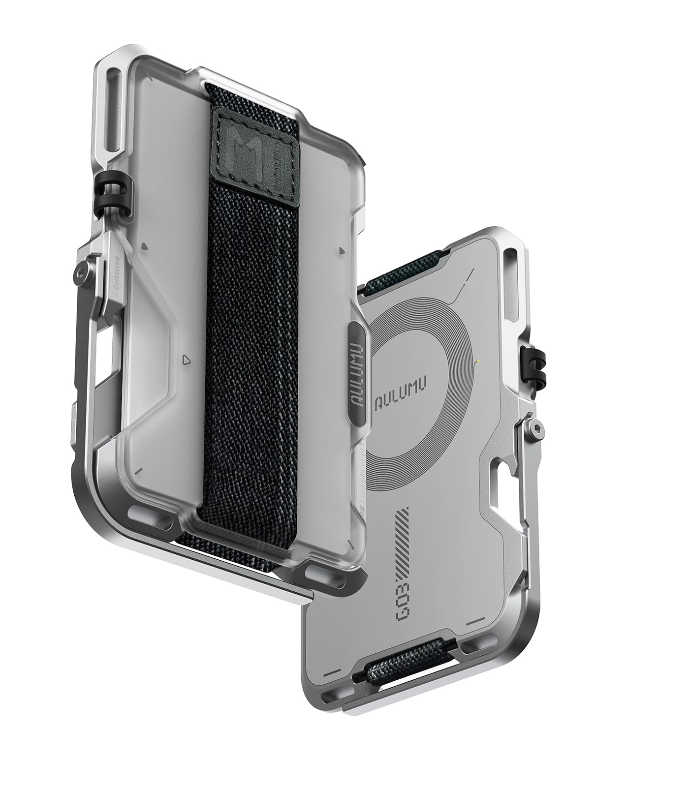 AULUMU G03 MULTI-TOOL MAGNETIC METAL WALLET GENUINE LEATHER COVER SLIVER - محفظة بطاقات مغناطيسية متعددة الادوات بغطاء جلد طبيعي مع ستاند من اولومو فضي