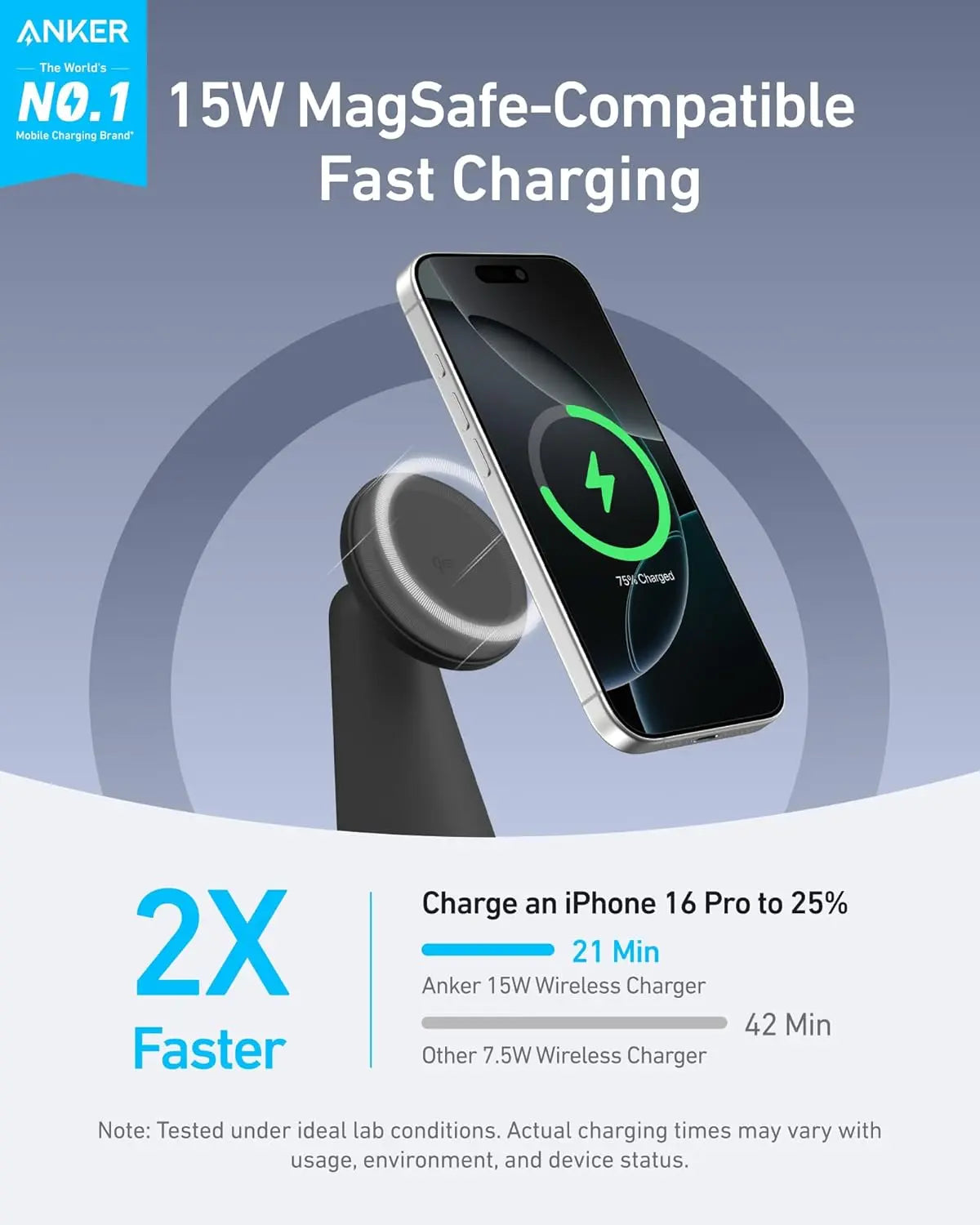 Anker MagGo Wireless Charger 2-in-1 Dock Stand Black - شاحن لاسلكي 2 في 1 بقوة اجمالية 20 واط من انكر