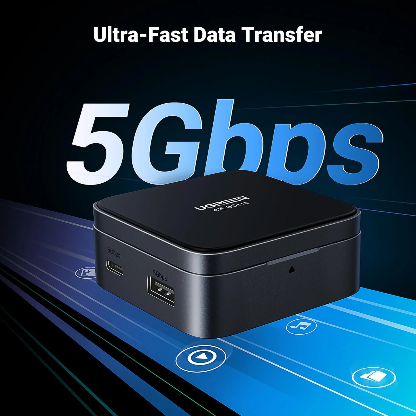 UGREEN Adapter Magnetic 4-in-1 USB-C Hub 100W - محول مغناطيسي 4 في 1 بقوة 100 واط مع ستاند من يوكرين اسود