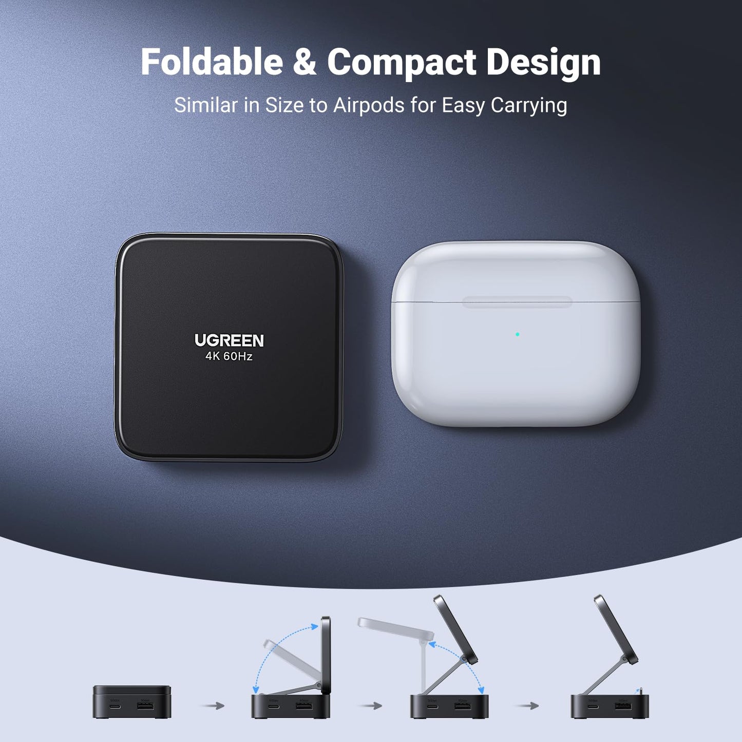 UGREEN Adapter Magnetic 4-in-1 USB-C Hub 100W - محول مغناطيسي 4 في 1 بقوة 100 واط مع ستاند من يوكرين اسود