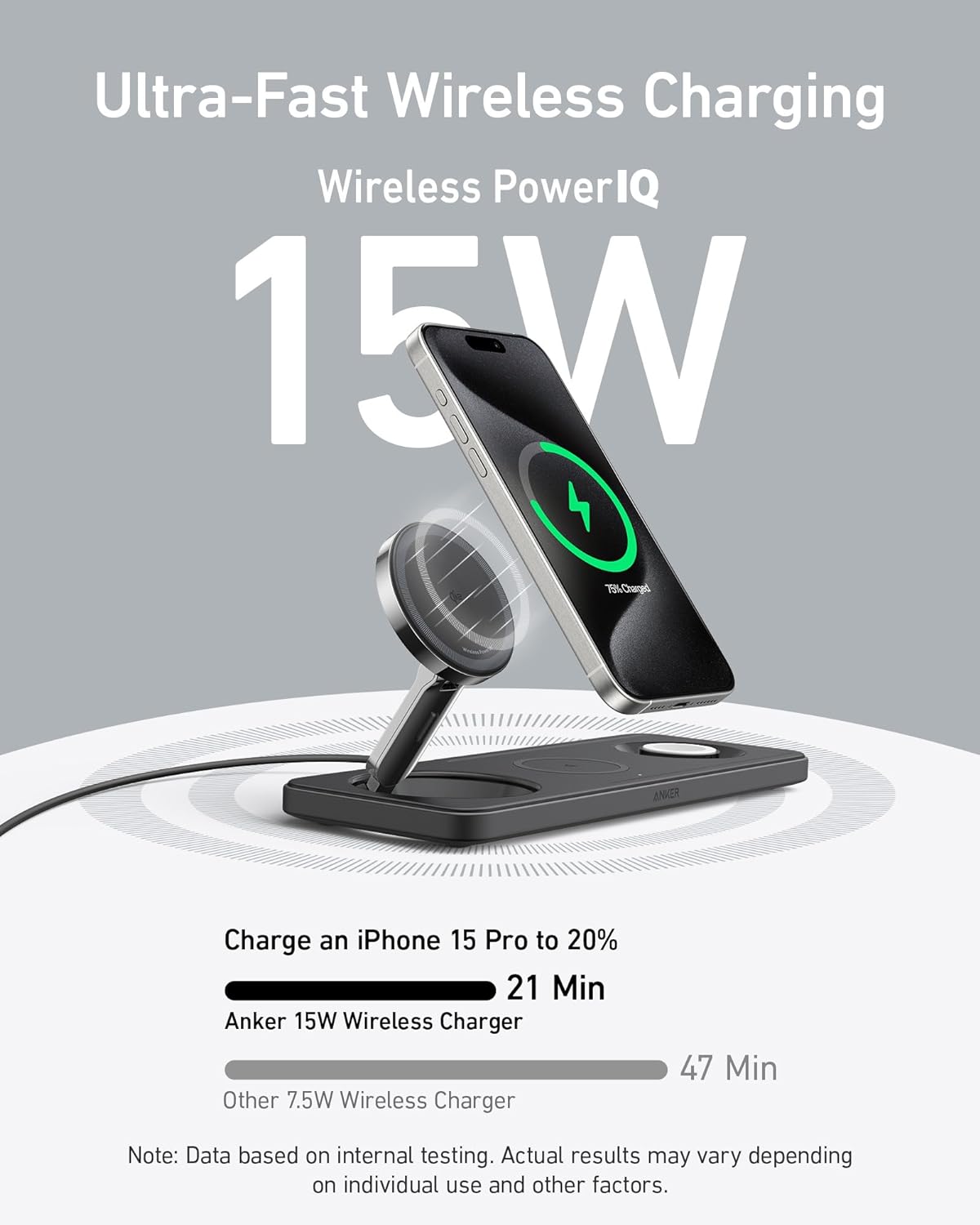 Anker MagGo Wireless Charging Station 3-in-1 Qi2 15W Black - شاحن ماك سيف 15 واط 3 في 1 من انكر
