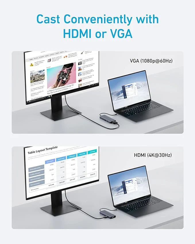 Anker USB-C Hub 10-in-1 Dual display Gray - توصالة تايب سي 10 في 1 من انكر