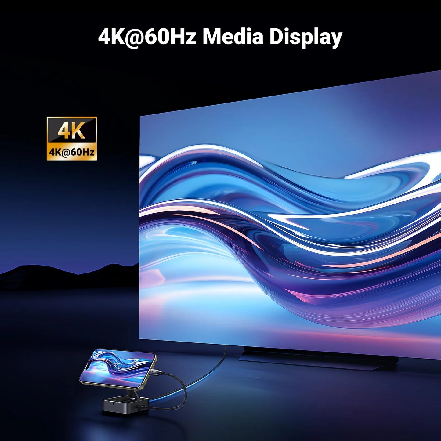 UGREEN Adapter Magnetic 4-in-1 USB-C Hub 100W - محول مغناطيسي 4 في 1 بقوة 100 واط مع ستاند من يوكرين اسود