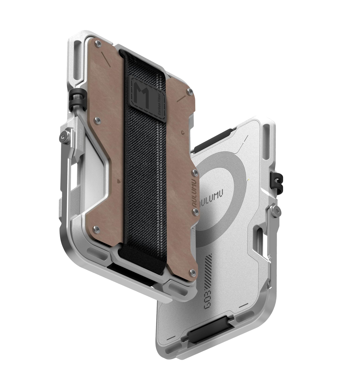 AULUMU G03 MULTI-TOOL MAGNETIC METAL WALLET GENUINE LEATHER COVER BROWN - محفظة بطاقات مغناطيسية متعددة الادوات بغطاء جلد طبيعي مع ستاند من اولومو جوزي