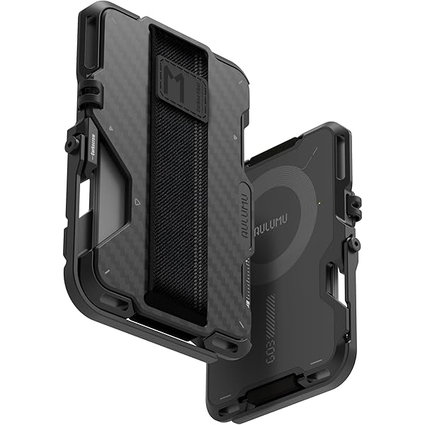 AULUMU G03 MULTI-TOOL MAGNETIC METAL WALLET GENUINE LEATHER COVER CARBON BLACK - محفظة بطاقات مغناطيسية متعددة الادوات بغطاء جلد طبيعي مع ستاند من اولومو اسود