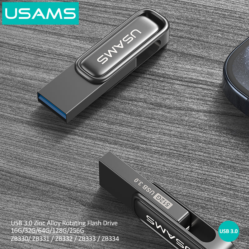 USAMS ZB339 USB3.0 Zinc Alloy Flash Drive 256G Tarnish - فلاش ميموري 256 يو اس بي من يوسامس اسود