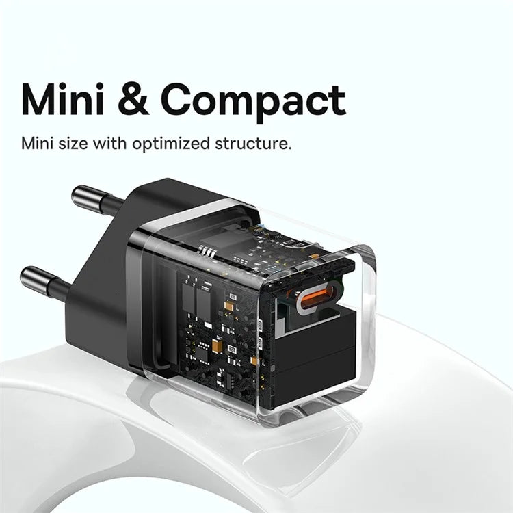 Baseus GaN5 Fast Charger(mini) 1C 30W EU Midnight Purple(With: Baseus Dynamic 3 Series Fast Charging Data Cable Type-C to Type-C 100W 1m Mi - شاحن تايب سي 30 واط مع كيبل تايب سي تايب سي 100 واط من باسيوس