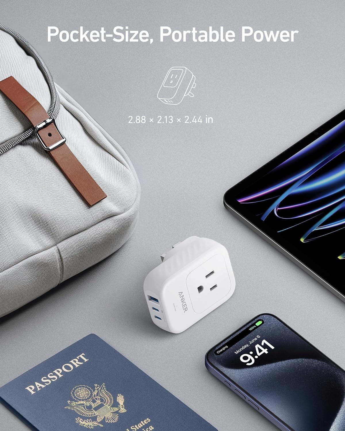 Anker Travel Adapter 5-in-1 2AC2C1A Ports 15W UK White - شاحن عالمي للسفر 5 في 1 من انكر