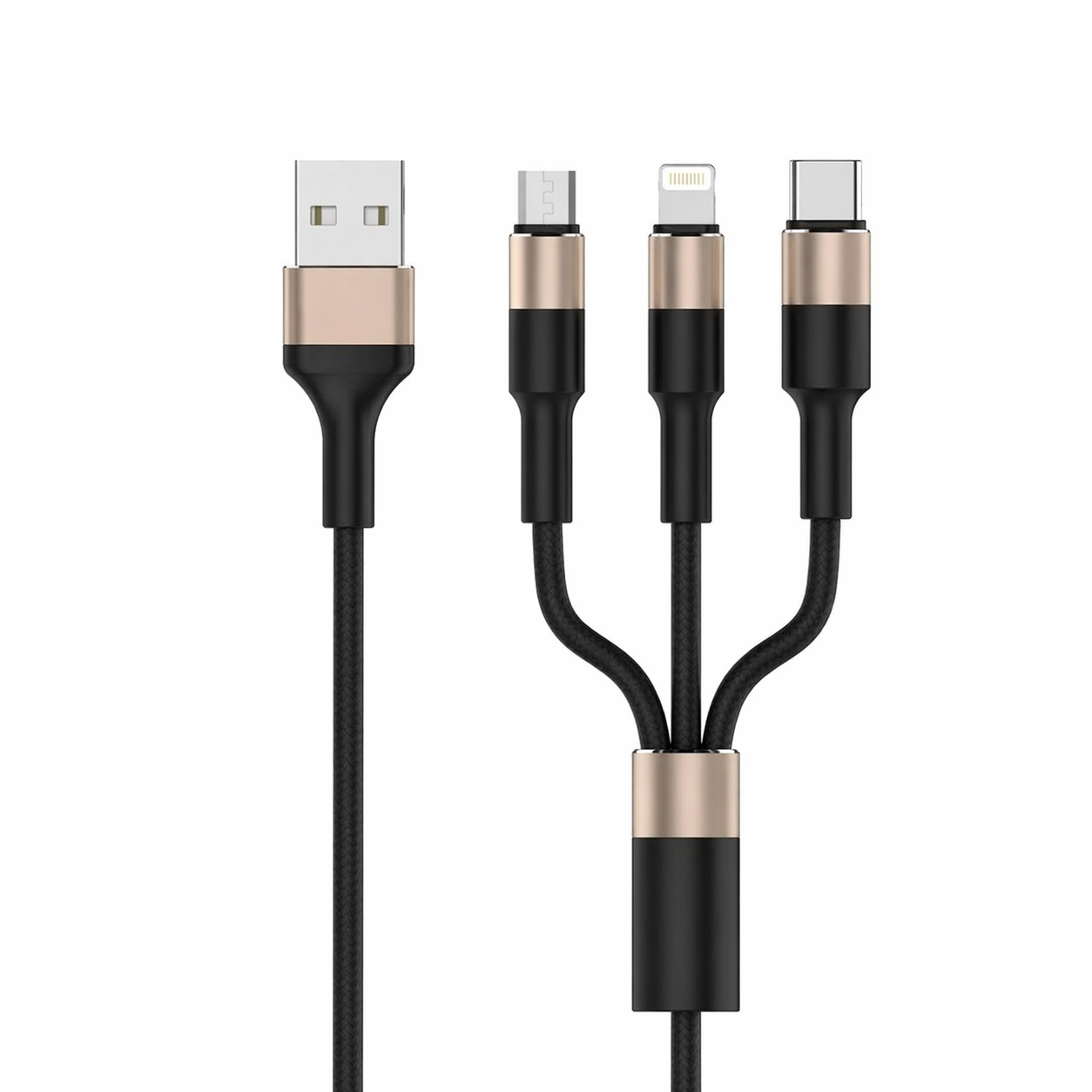 Havit H691 Cable 1.2m Black & Gold - كيبل يو اس بي 3 في 1 من هافيت