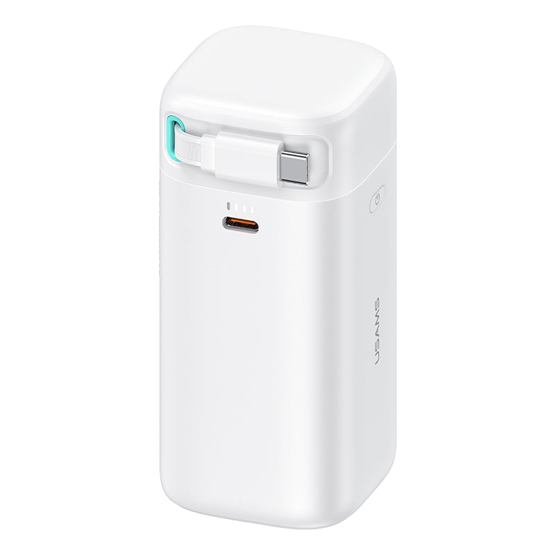 USAMS US-CD216 PD45W Dual Output Fast Charging Power Bank With Type-C Magnetic Retractable Cable Module white mAh18000 - باوربنك 18000 ملي امبير بقدرة 45 واط مع كيبل تايب سي مدمج مغناطيسي قابل للازالة من يوسامس ابيض
